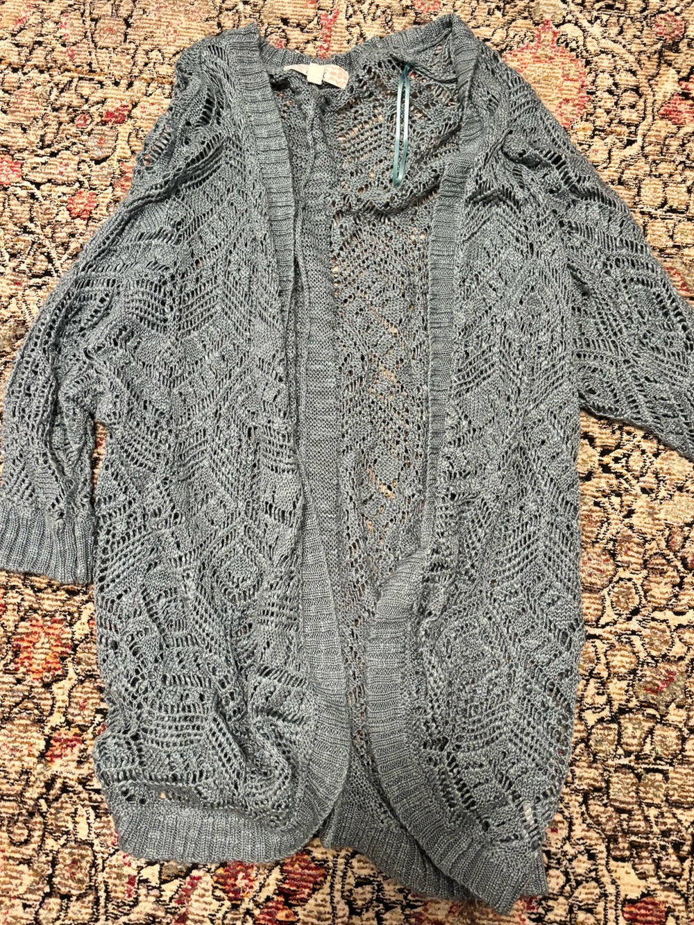 Pink Republic Open-Front Gray Crochet Knit Cardigan